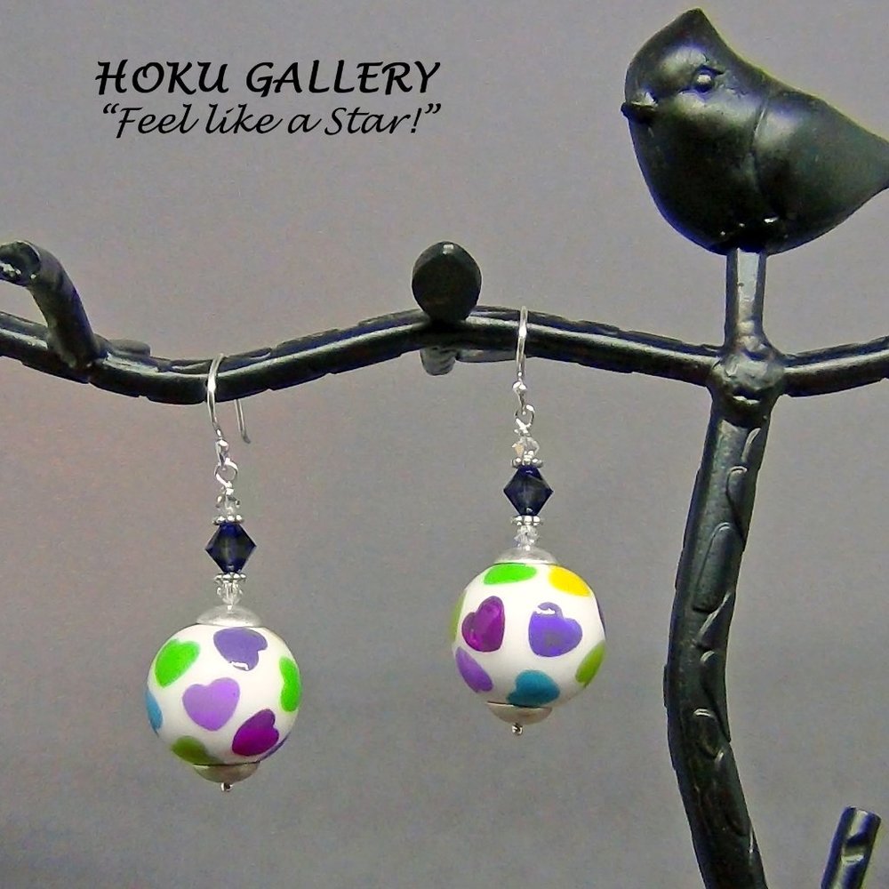 NWOT Earrings!!! Polymer Clay Beads “Hearted” Crystals w/ SS Ear wires - 2" Long